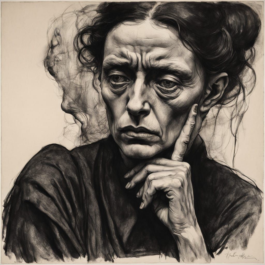 Emotive Charcoal Portrait in German Expressionist Style