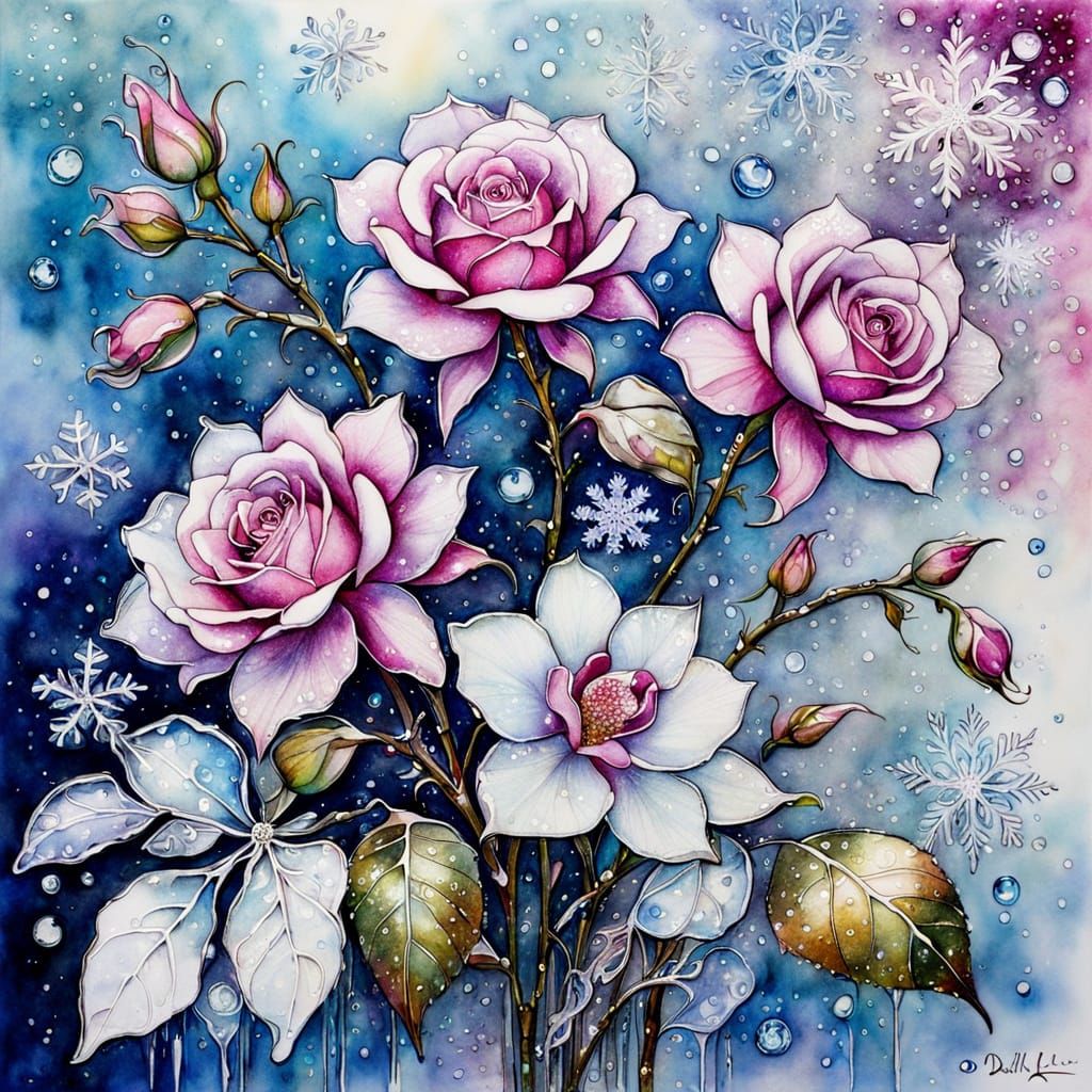 Ethereal Winter Floral Dreamscapes in Vibrant Alcohol Ink