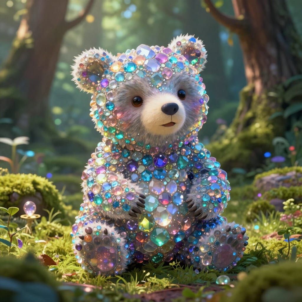 Rainbow Gemstone Bear in Enchanted Forest