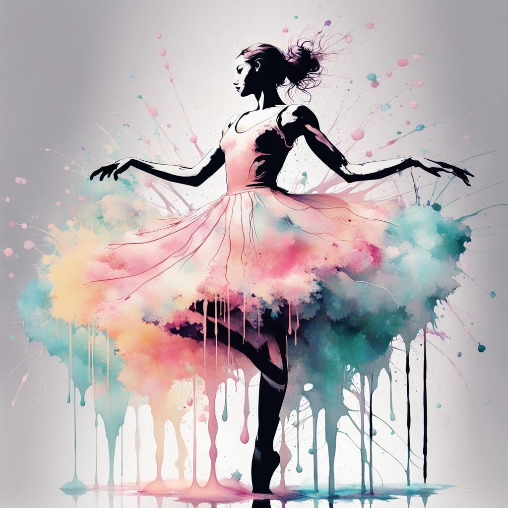 Pastel Ink Splash Art Ballerina