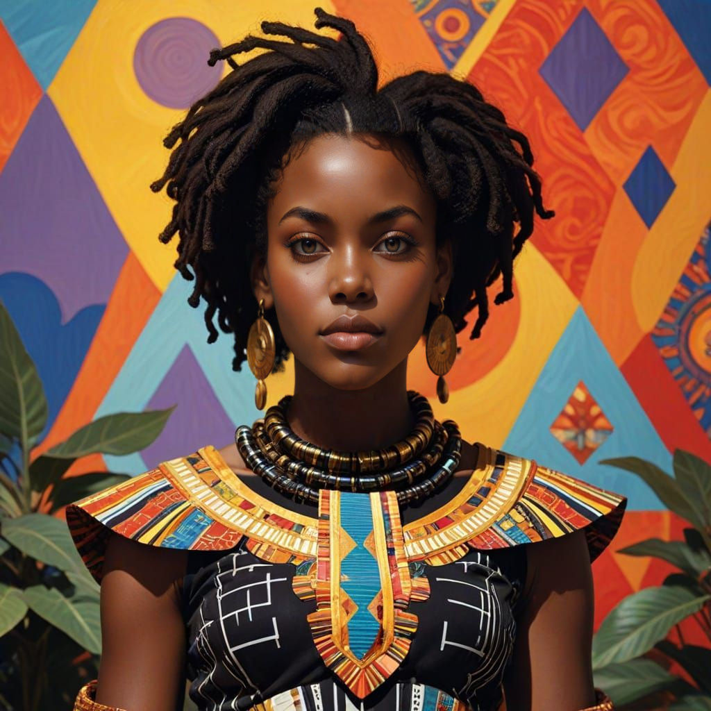 Afrofuturism Goddess in Vibrant Traditional Attire