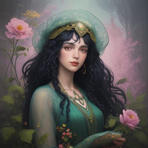 Enchanting Whimsical Portrait in Art Nouveau Style