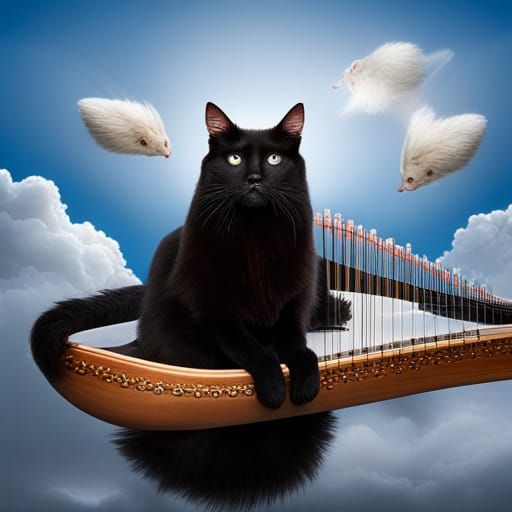 Black Cat with Angel Wings Portrait