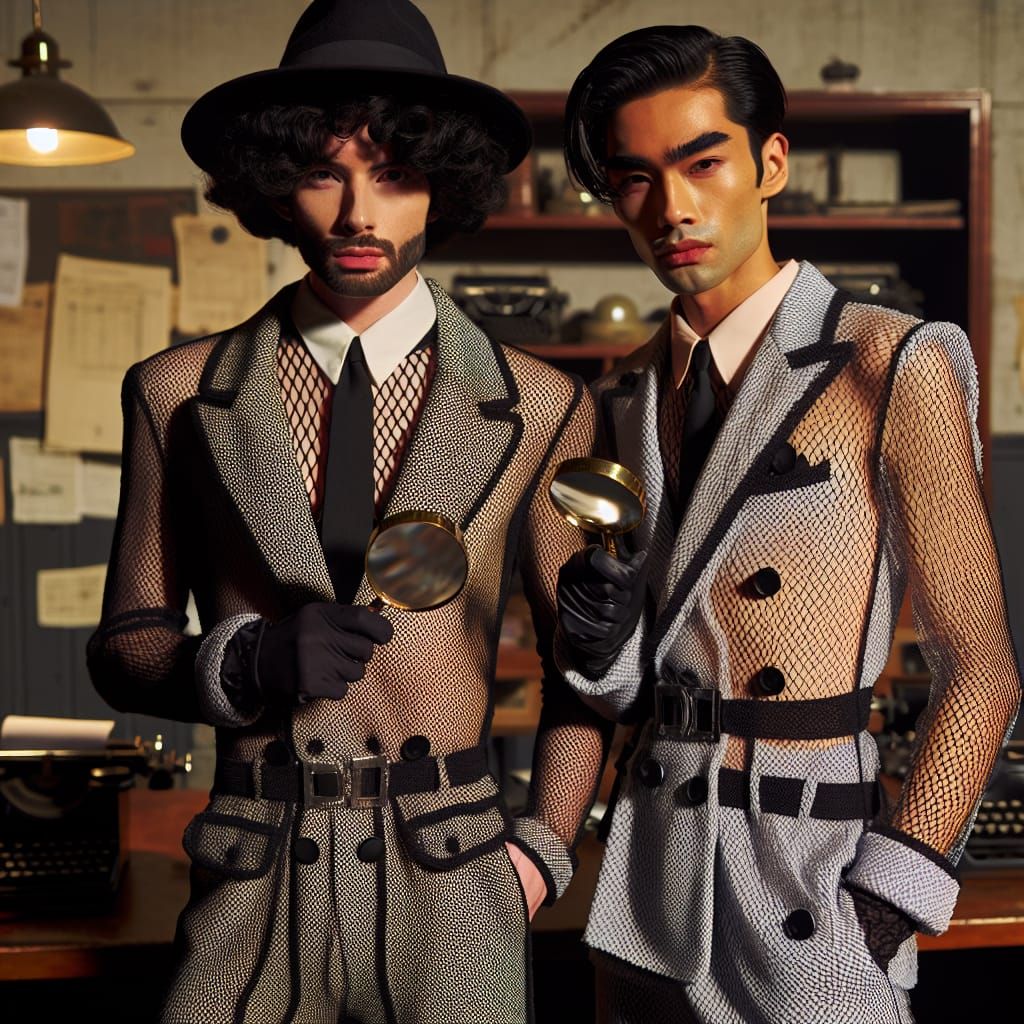 Fishnet Detectives in a Vintage Office