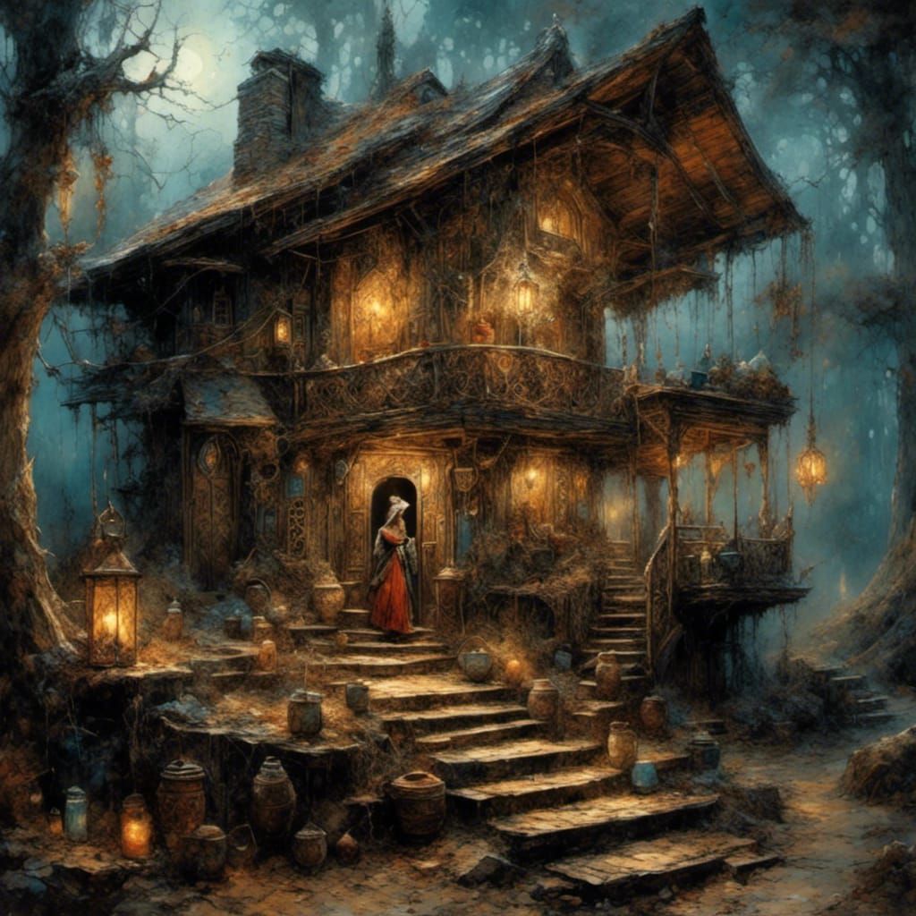 Ornate Gypsy Vardo in Dark Woodland Scene