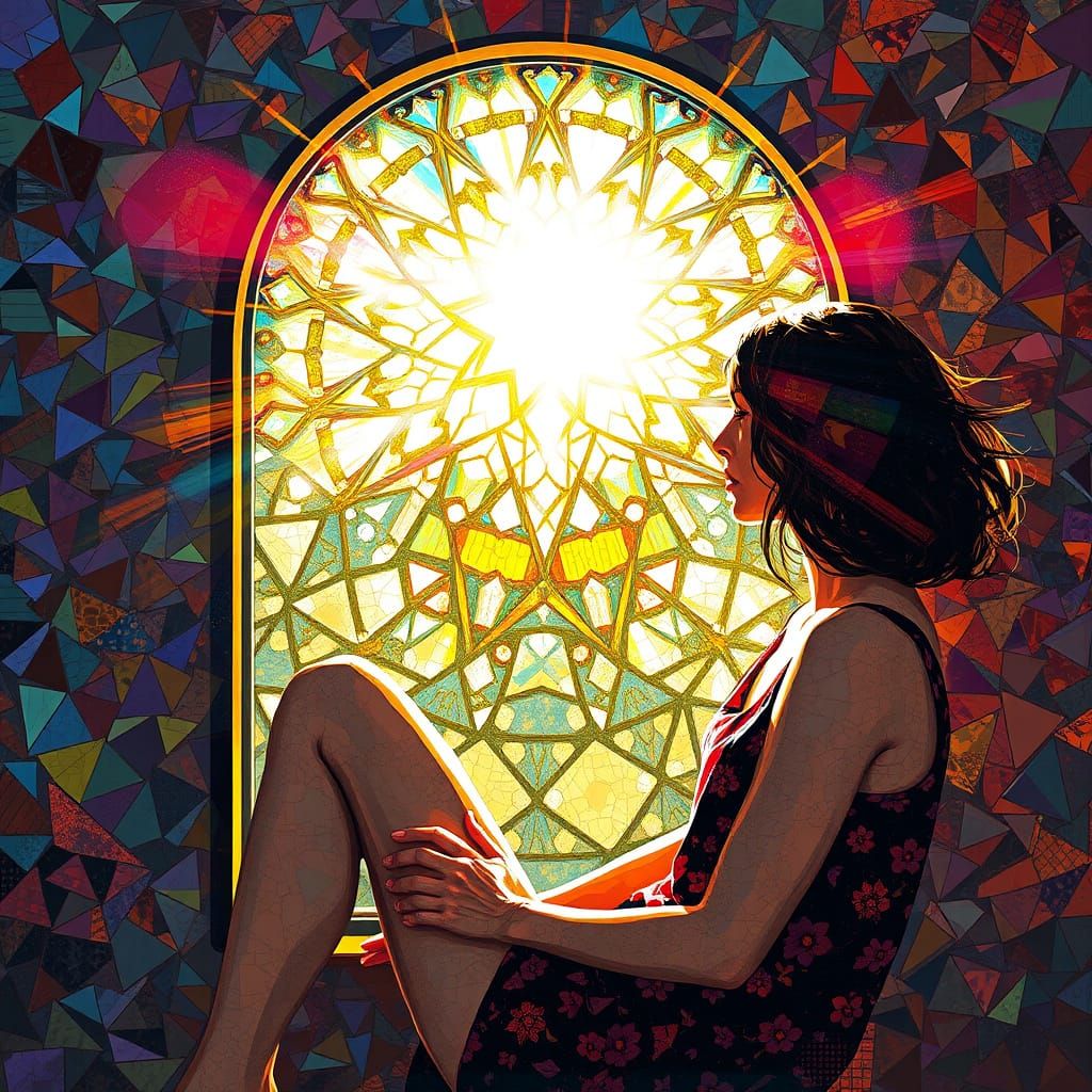 Woman in Sunlight by Kaleidoscope Window