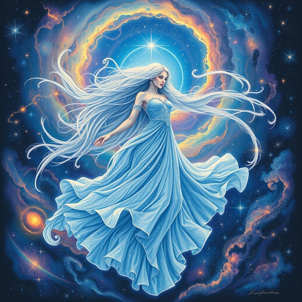 Celestial Being Dances Amidst Cosmic Vortex in Vibrant, Psyc...