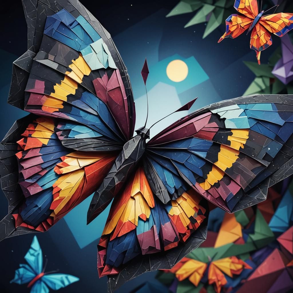 Geometric Origami Butterfly in Cubist Art Deco Style