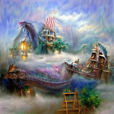 Fantasy Pirate Ship Confronts Sea Monster
