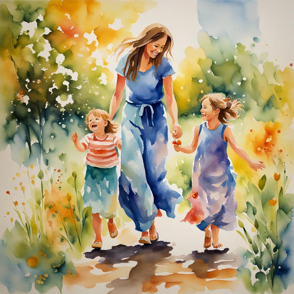 Joyous Motherhood in Watercolor and Oil Painting
