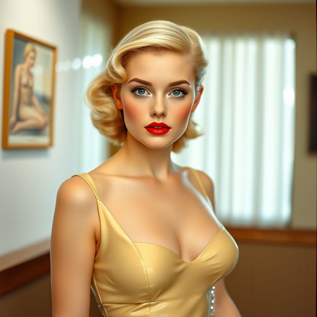 1950s Pin-Up Fusion of Classic and Translucent Tech