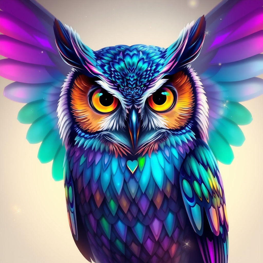 Iridescent Owl Portrait in Digital Art Style