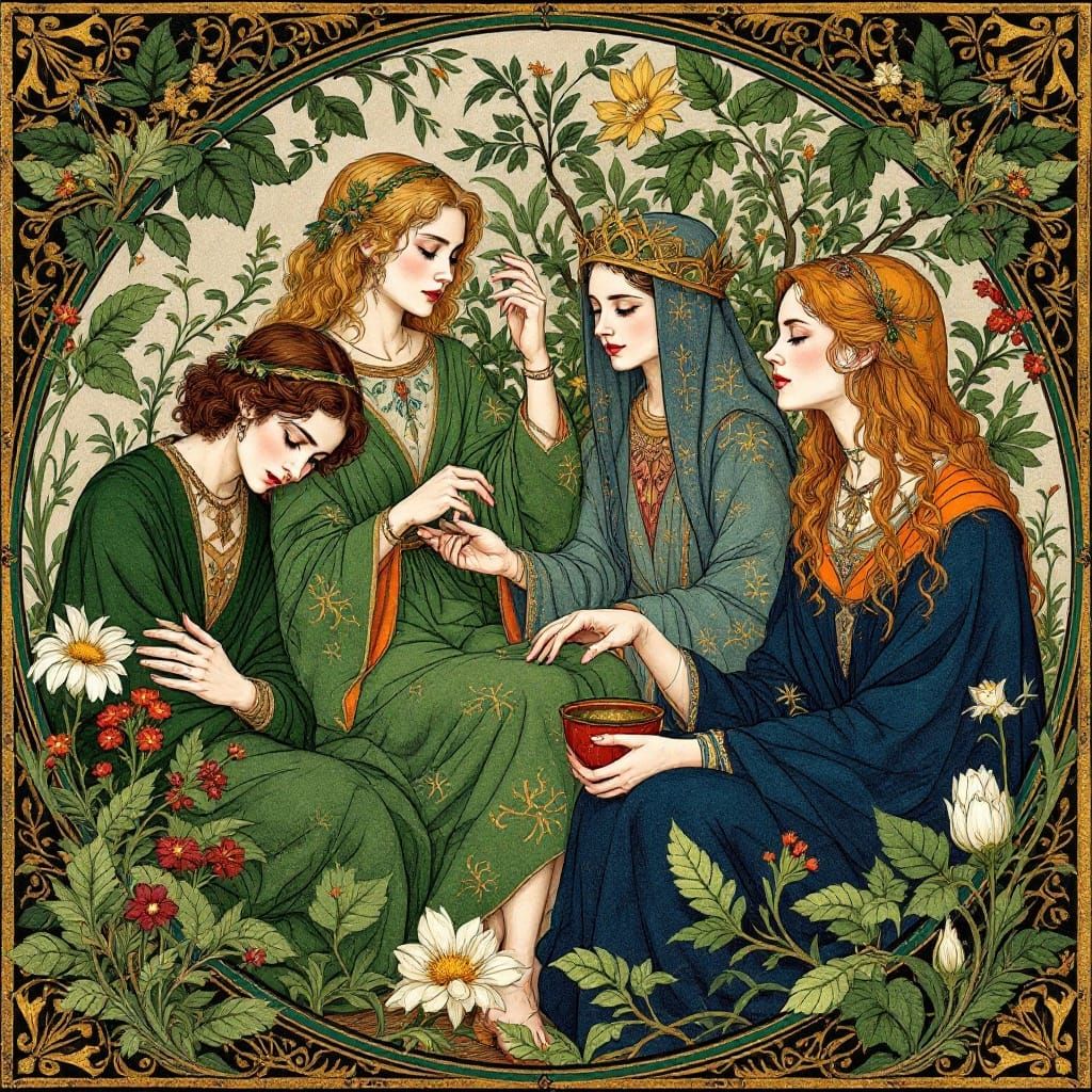 Medieval Botanical Tapestry in Jewel-Toned Tempera