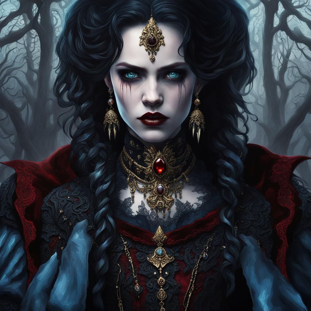 Brunette Vampire in Gothic Forest Concept Art