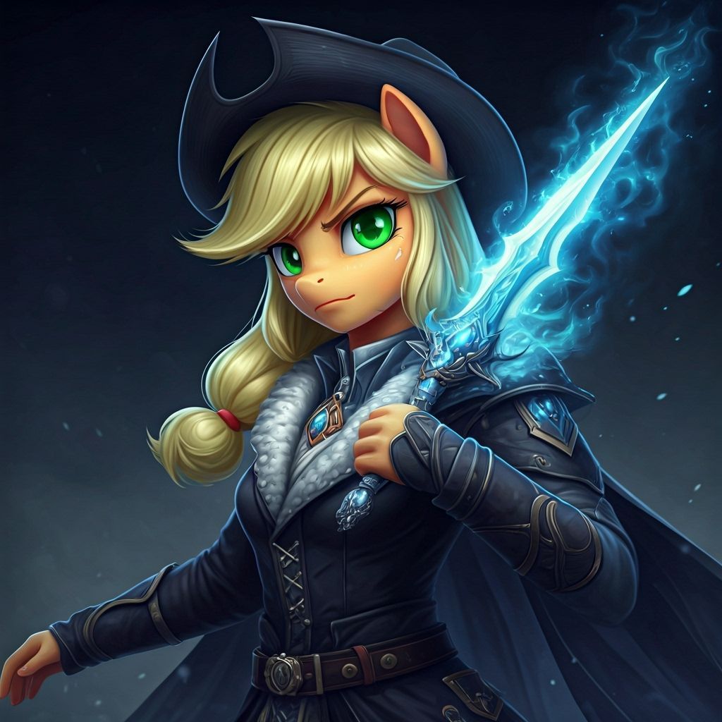 Applejack as Ice Mage Desperado in 3D Anime Style