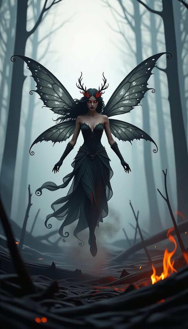 Ash Fairy in Charred Forest: Fantasy Art