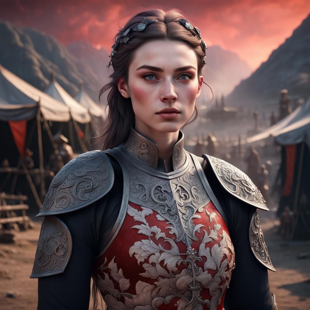 British Girl in Floral Armor Portrait