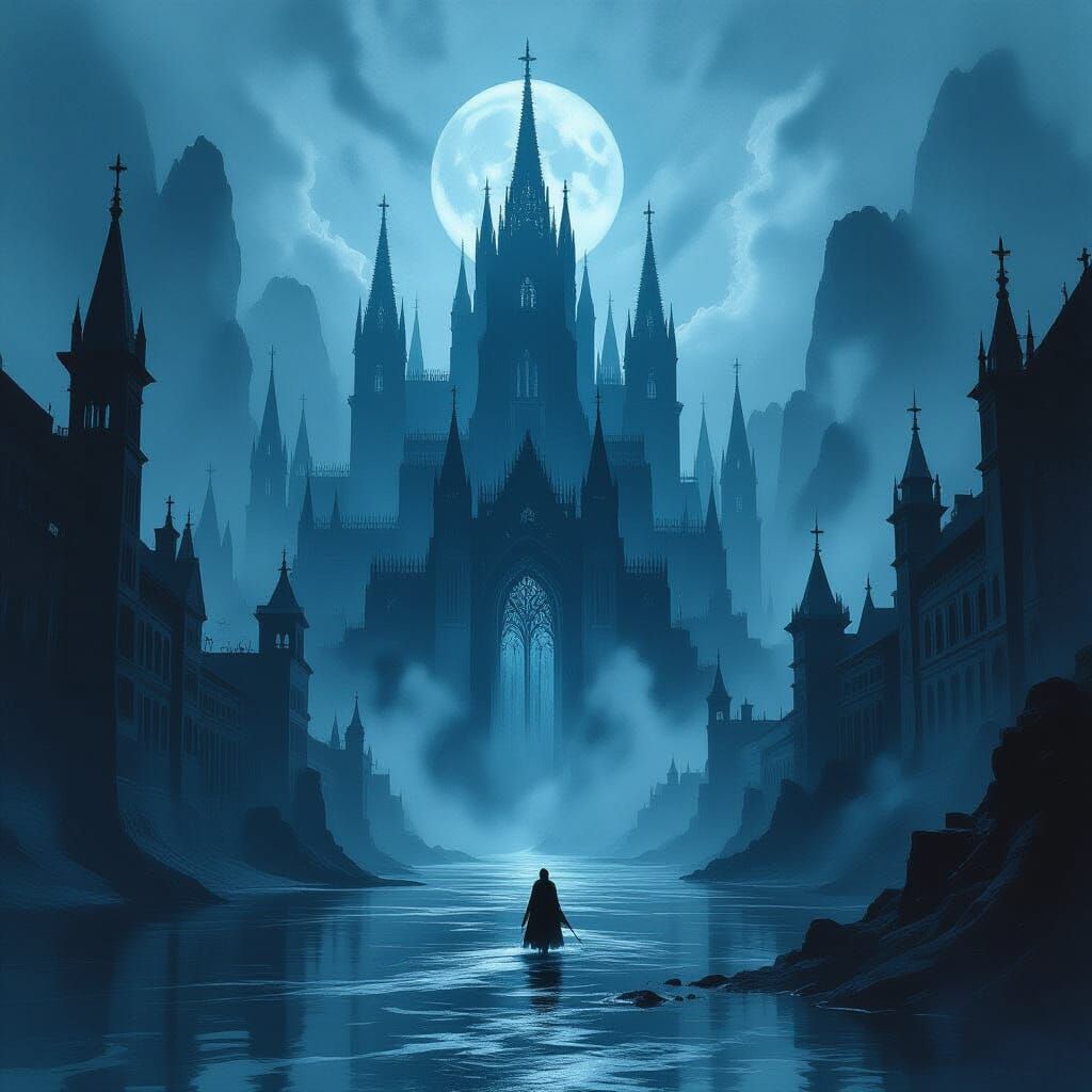 Mythic Realm of the Dead in Gothic Expressionist Style