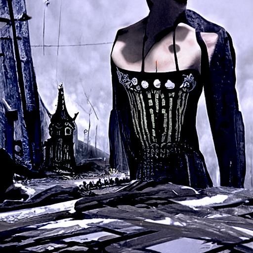 Gothic Corset in Hell Fashion Illustration