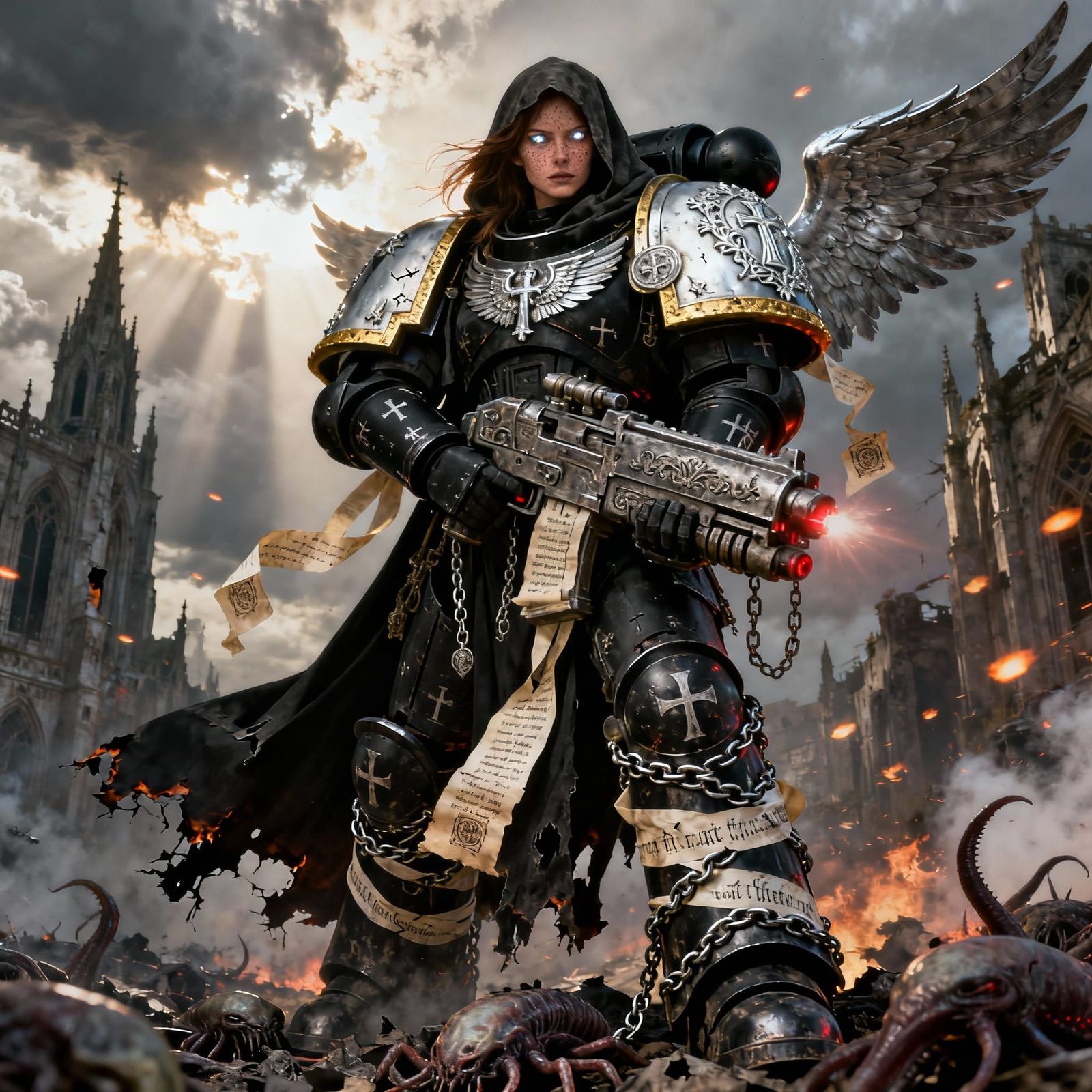 Colossal Female Sci-Fi Warrior in Gothic Armor