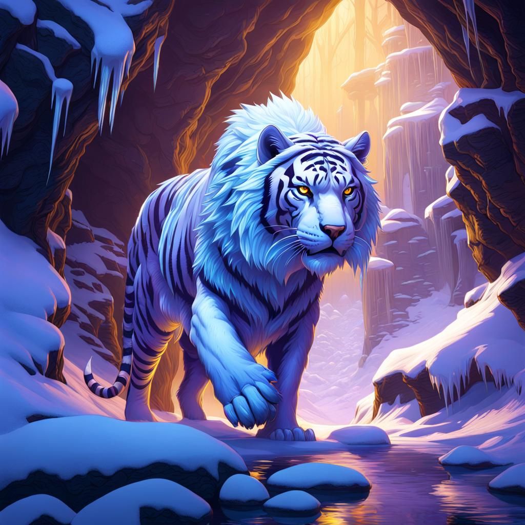 Iced Saber-Tooth Tiger: Dark Fantasy Concept Art