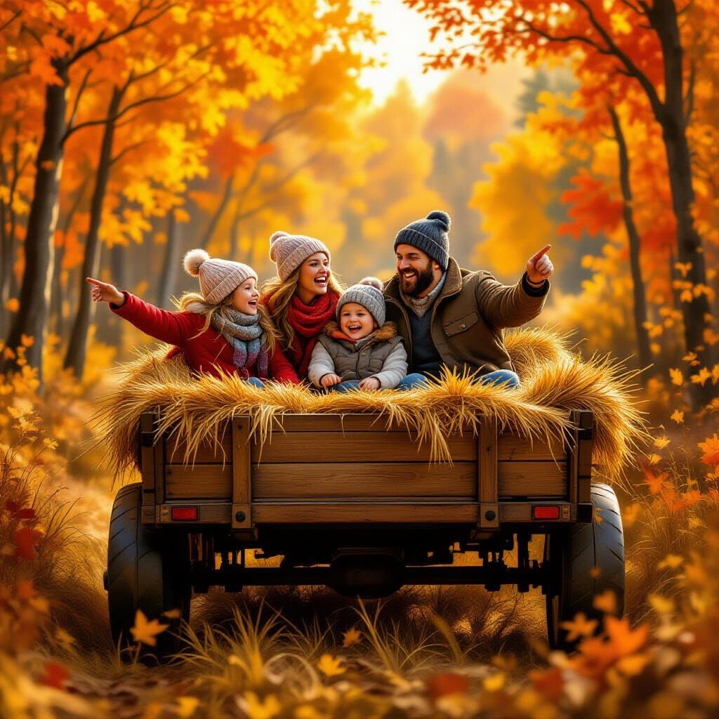 Autumn Hayride Through Vibrant Forest