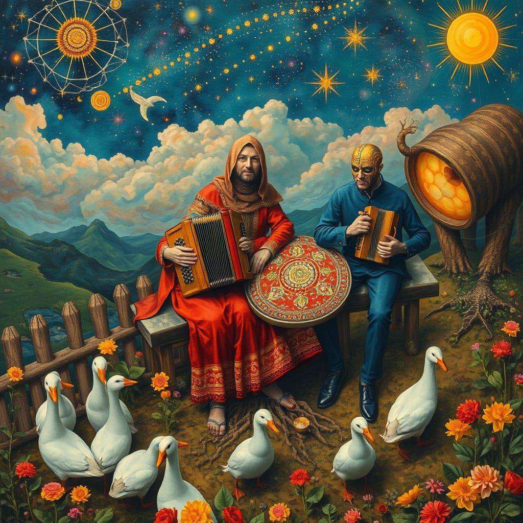 Psychedelic Utopia Aerial View with Strange Creatures