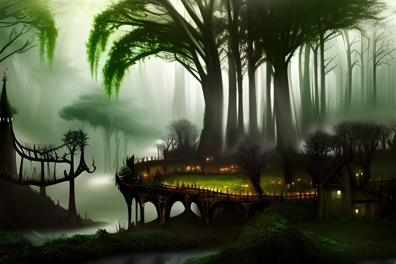 Elfpunk Fey Township in High Fantasy Forest