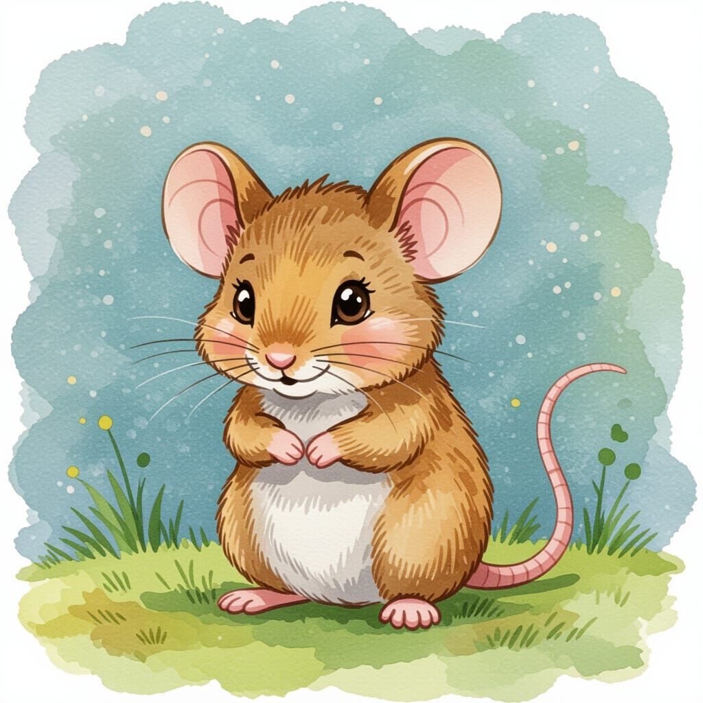 Shy Mouse in Watercolour Fantasy