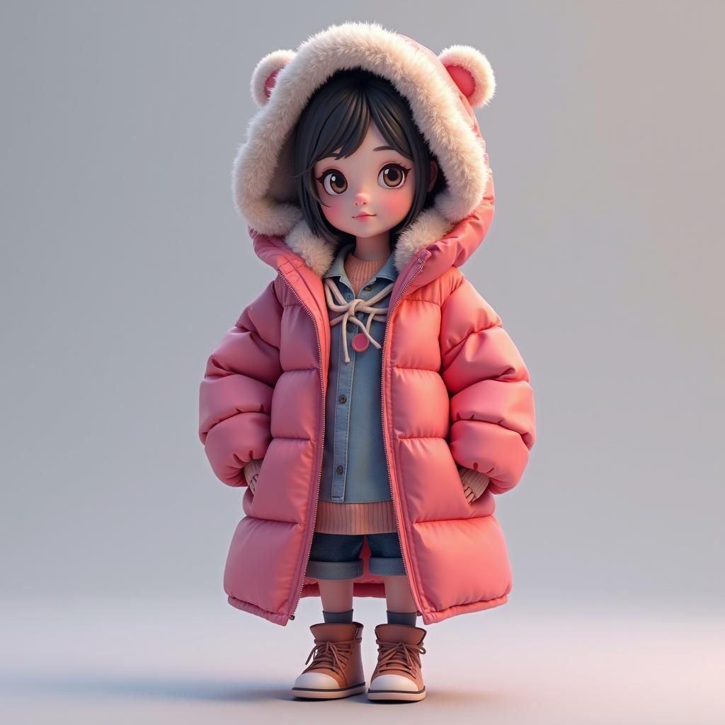 Girl in Puffy Coat: 3D Anime Concept Art