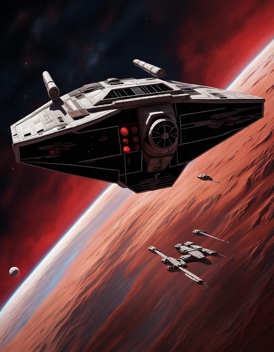 Imperial TIE Fighter Over Red Planet in Space