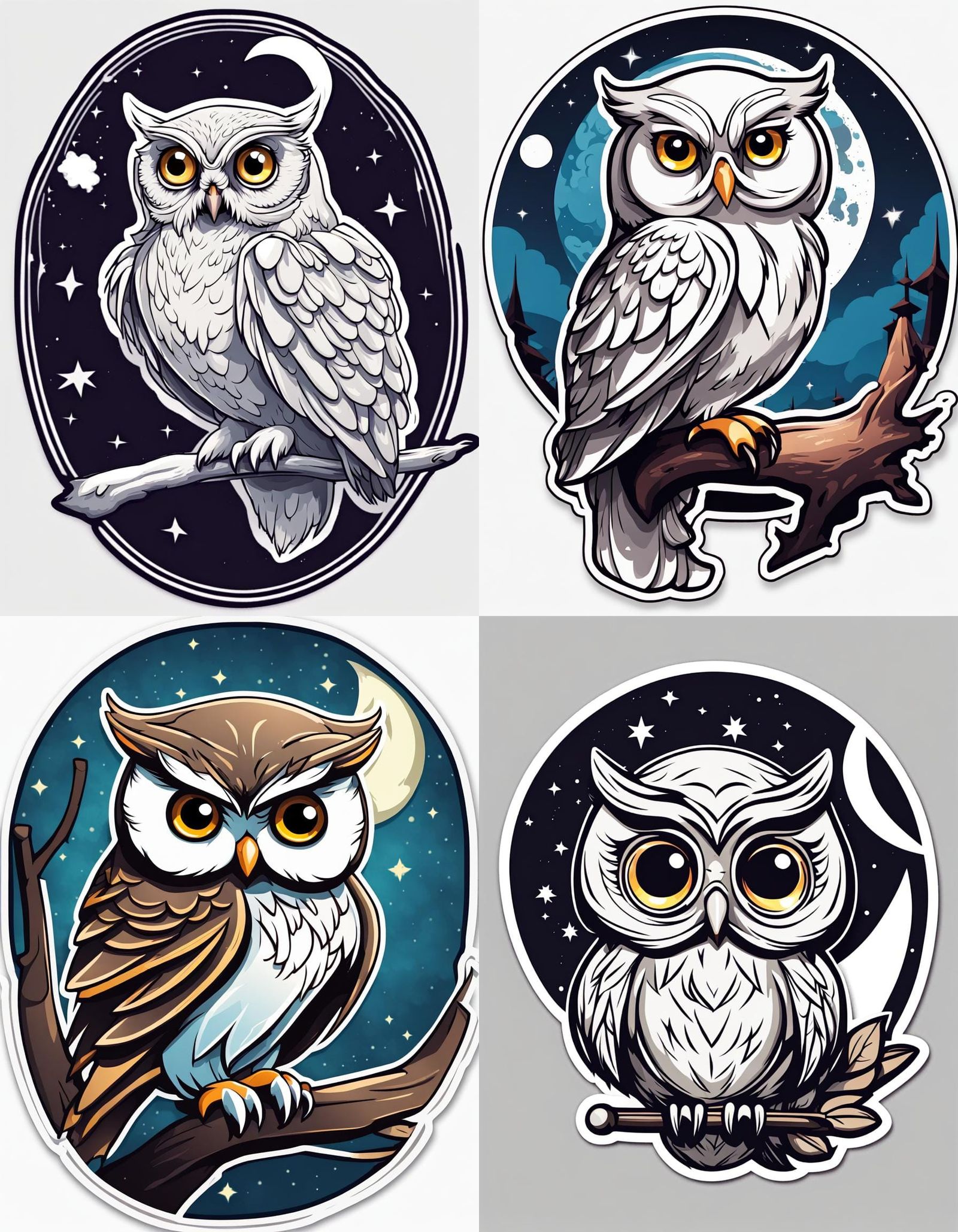 Owl and Moon Sticker in RPG Style
