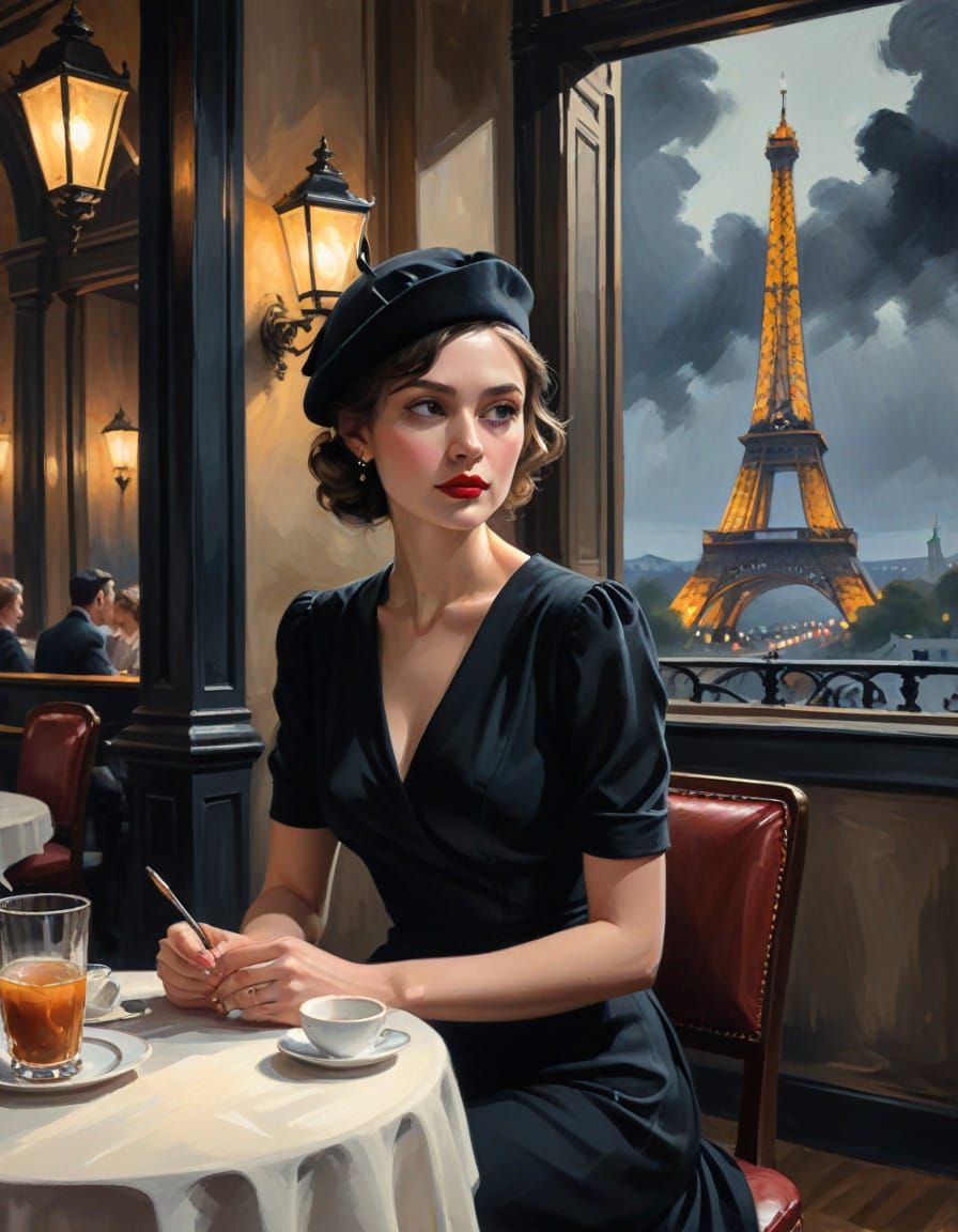 Elegant Woman in a Paris Café