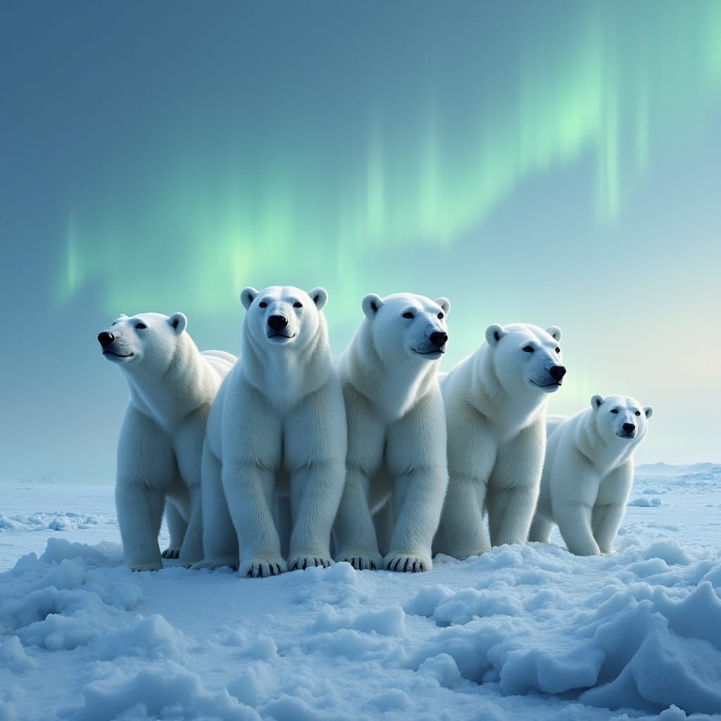 Majestic Polar Bears Stand United in Greenland Landscape