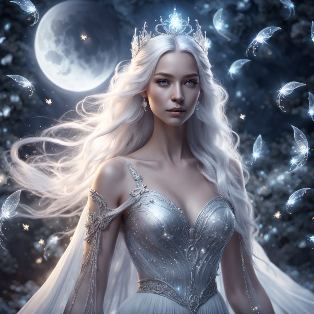 Ethereal Moon Goddess Queen in Luminous Celestial Atmosphere
