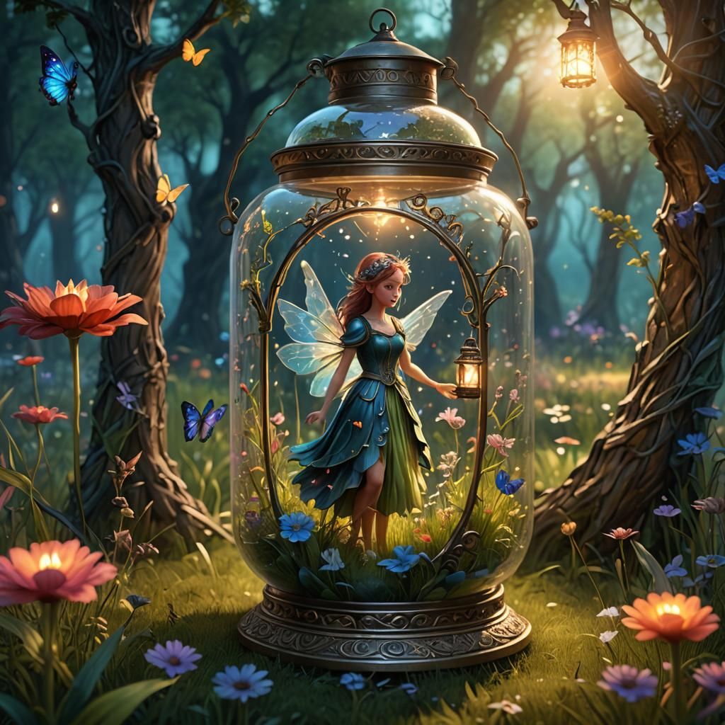 Fairy in Glass with Lantern: Fantasy Concept Art