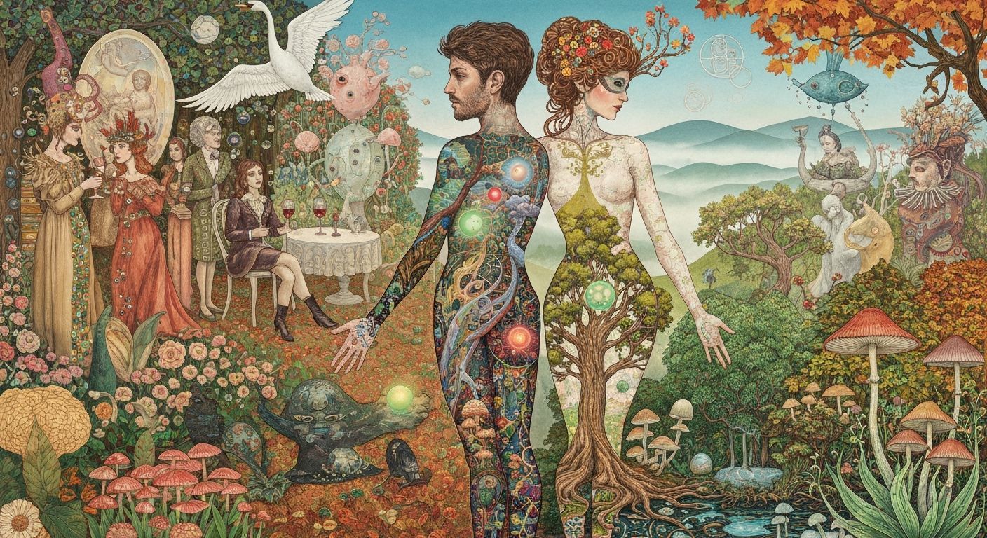 Surreal Garden Party in Klimt Style