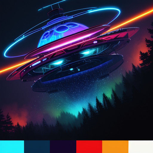 Vibrant UFO Hovers Above Misty Forest Floor in Cyberpunk Dig...