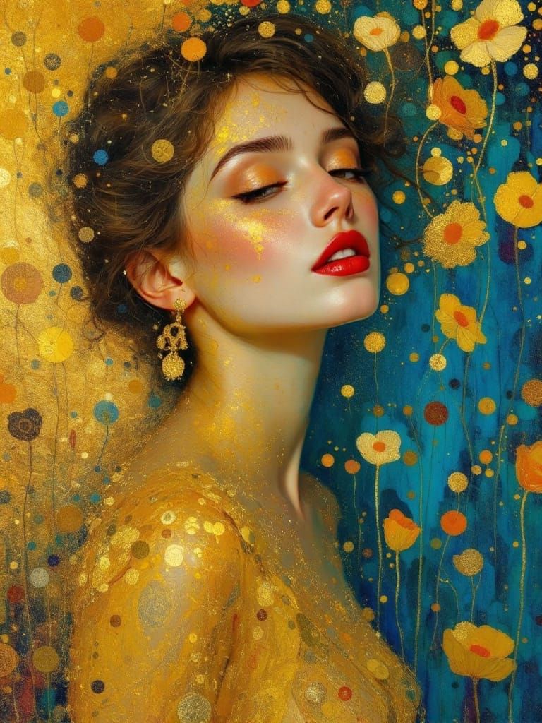 Golden Woman Portrait in Impressionistic Style