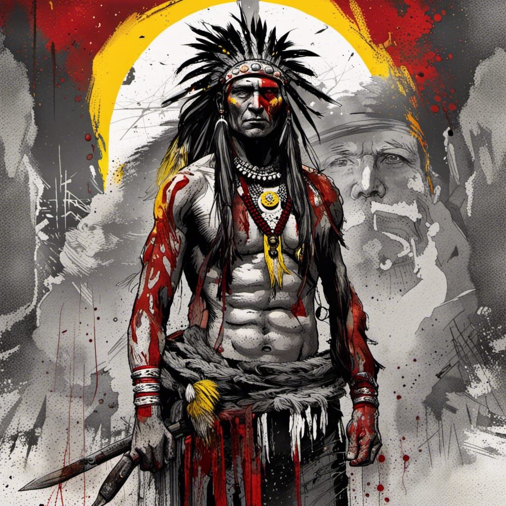 Fierce Comanche Warrior in Gritty Native American Art
