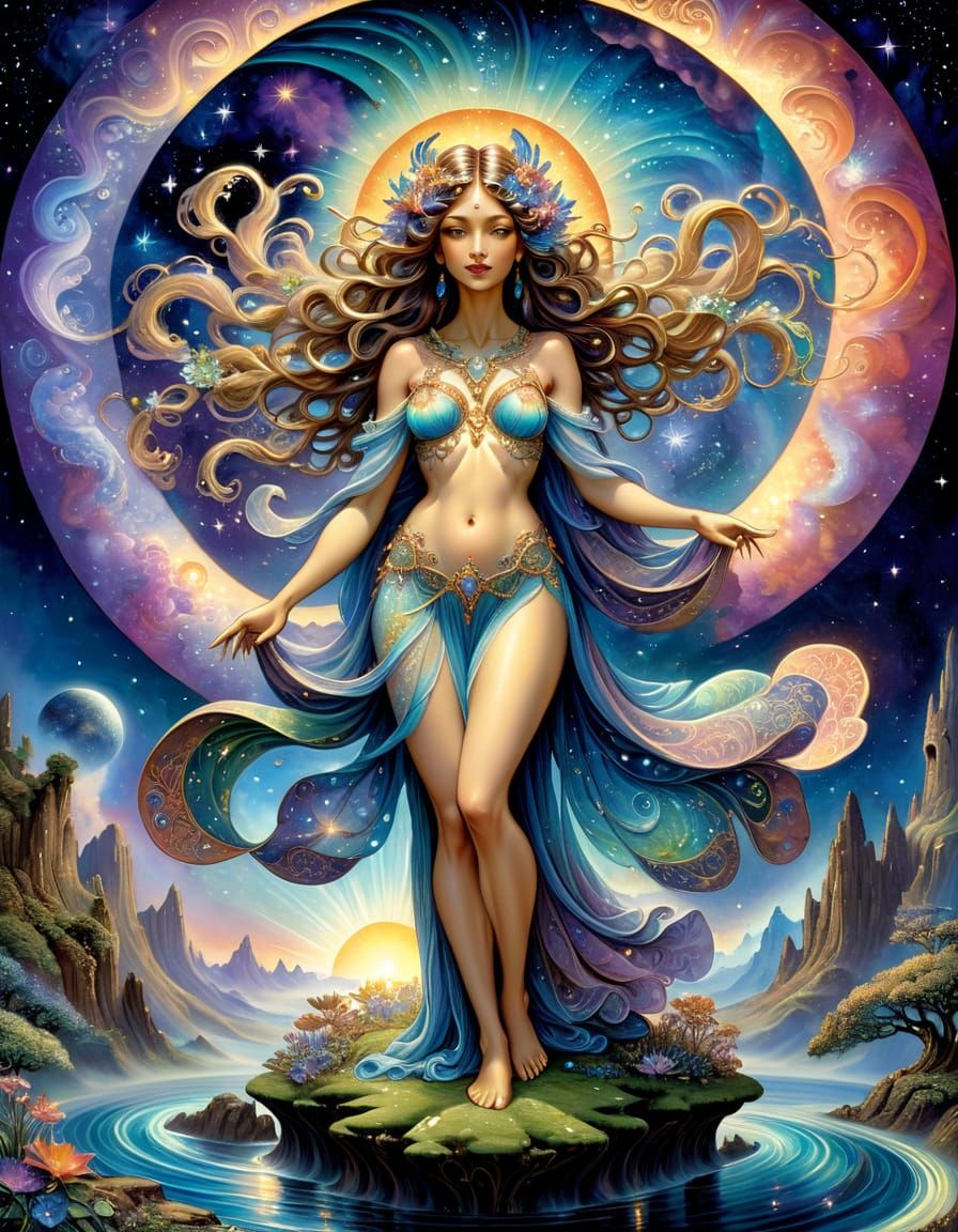 Goddess of Starlight in Art Nouveau Style