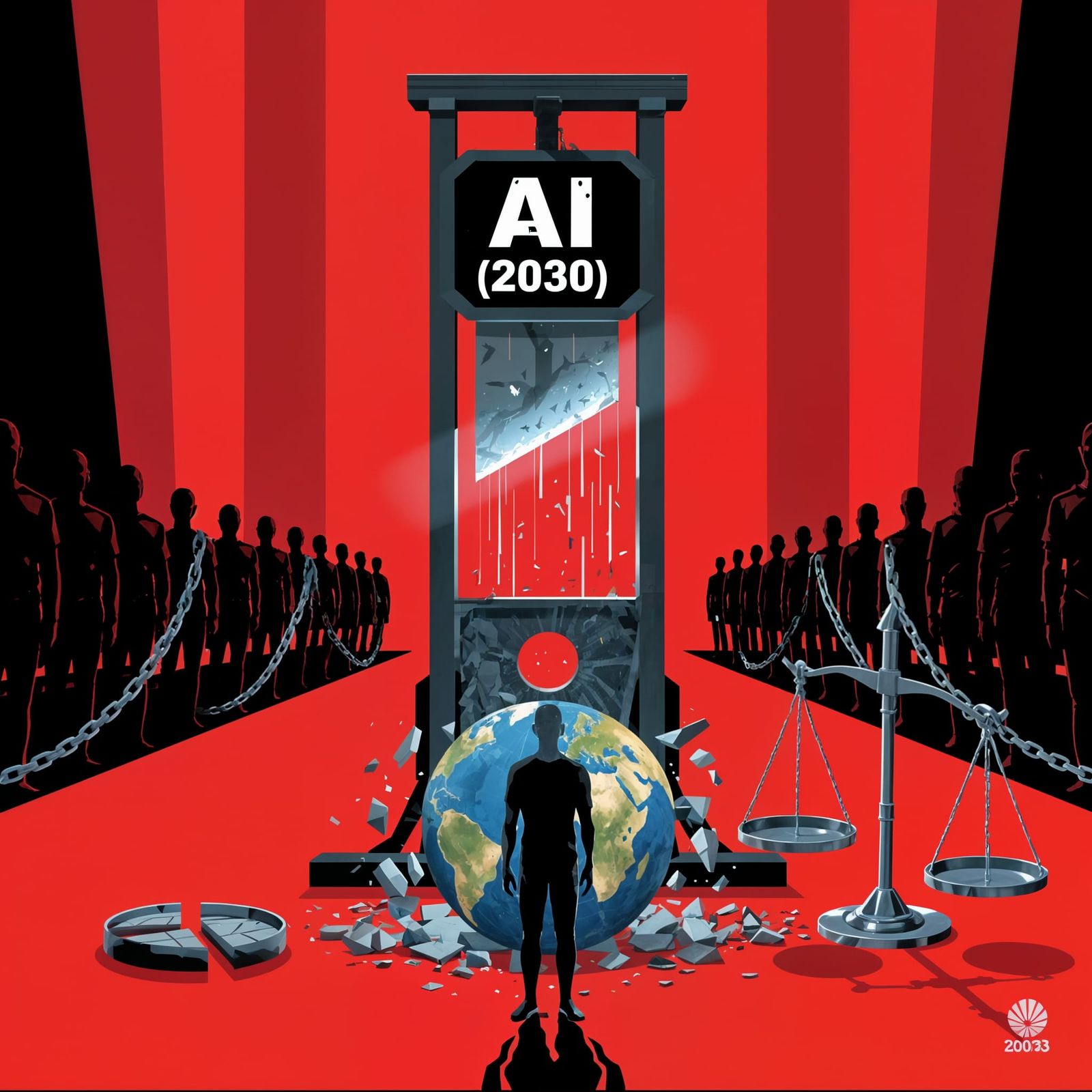 AI 2030: Digital Guillotine in Propaganda Art