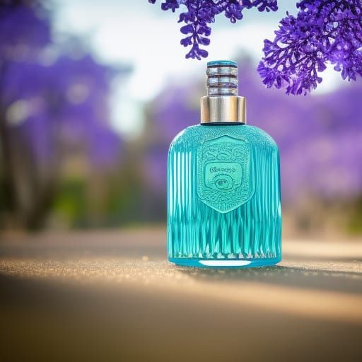 Teal Perfume Bottle with Jacaranda Flowers