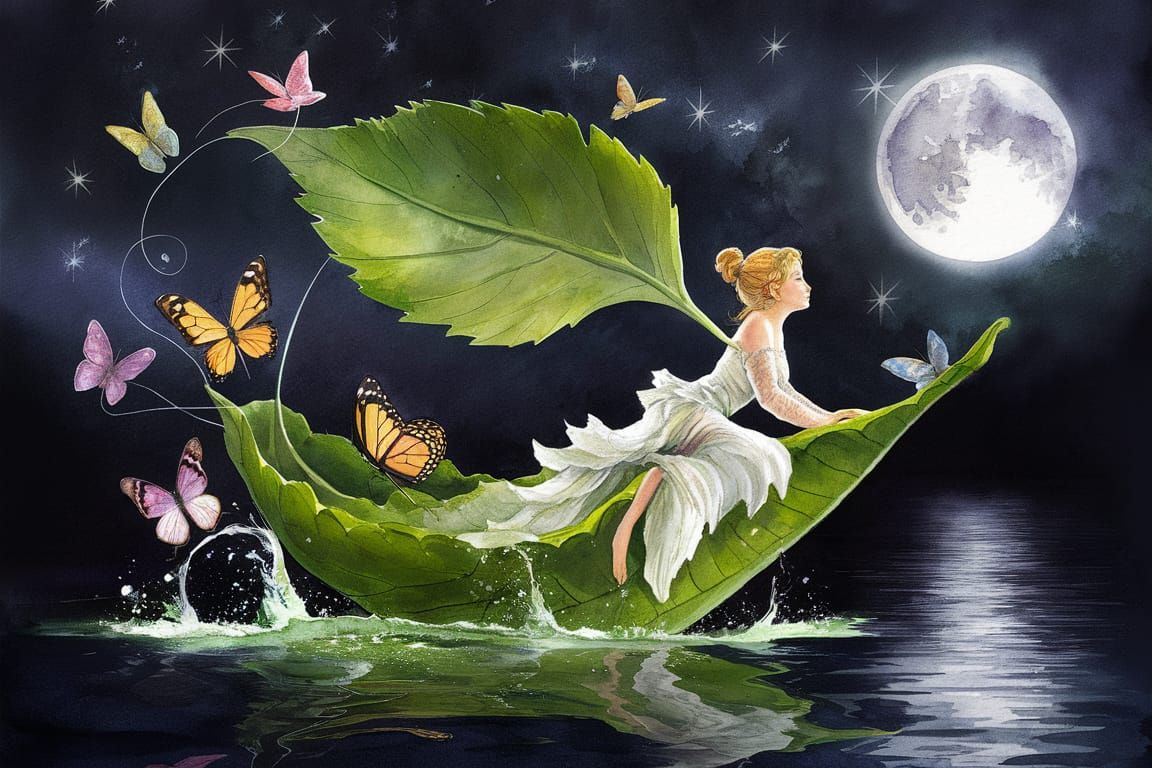 Enchanting Fairy Tale: Fairy on Leaf Boat