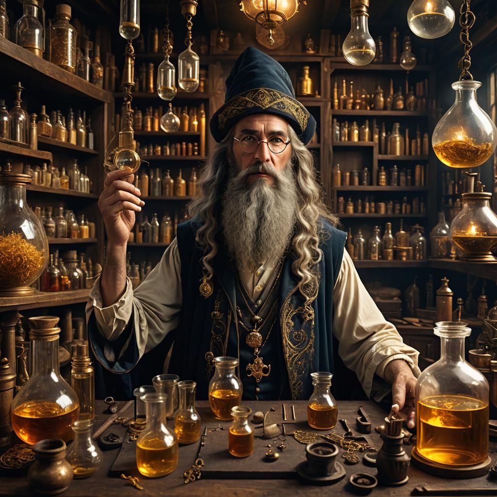 Apprentice Wizard in Alchemy Lab: Digital Matte Painting