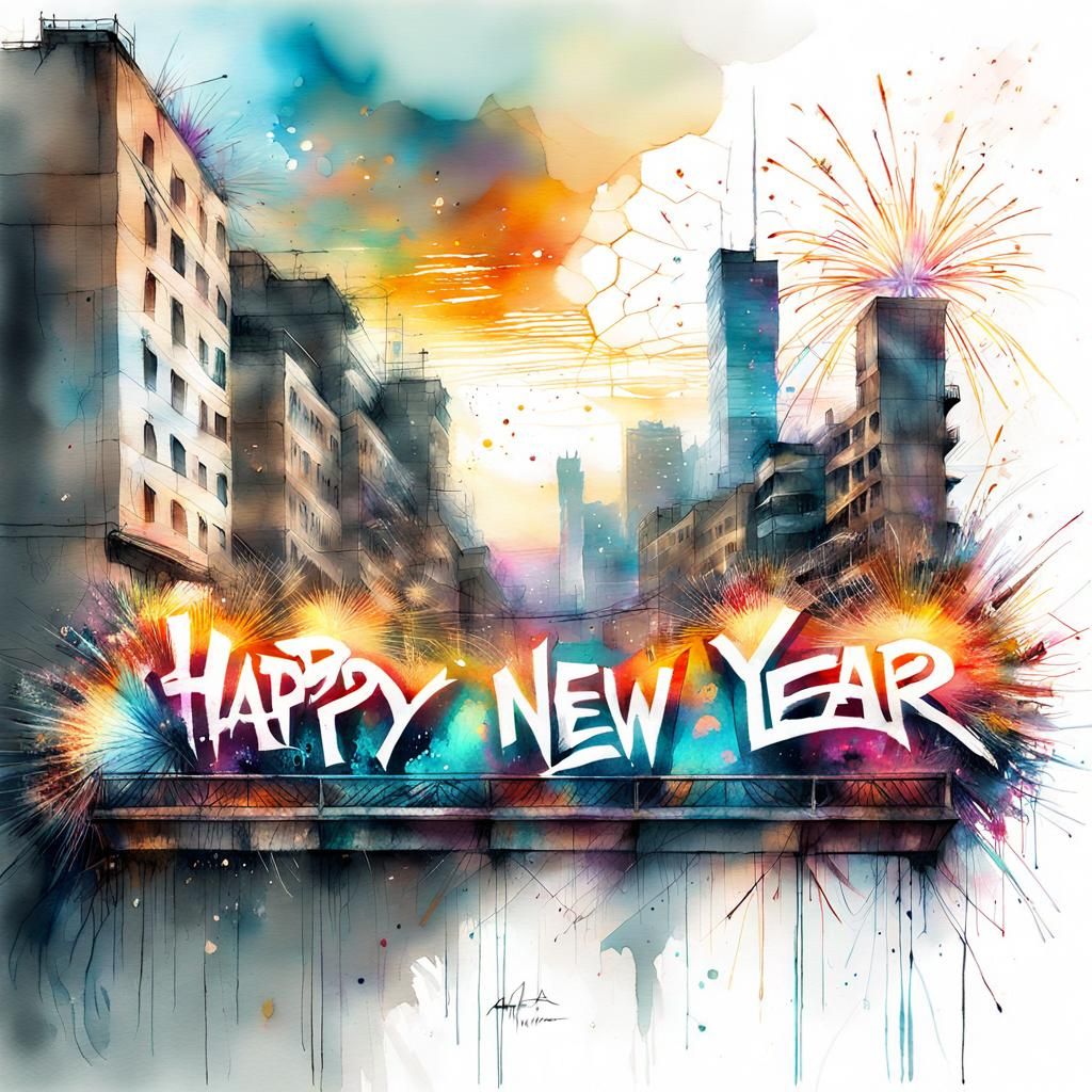 Graffiti Art: Happy New Year in Watercolor Style