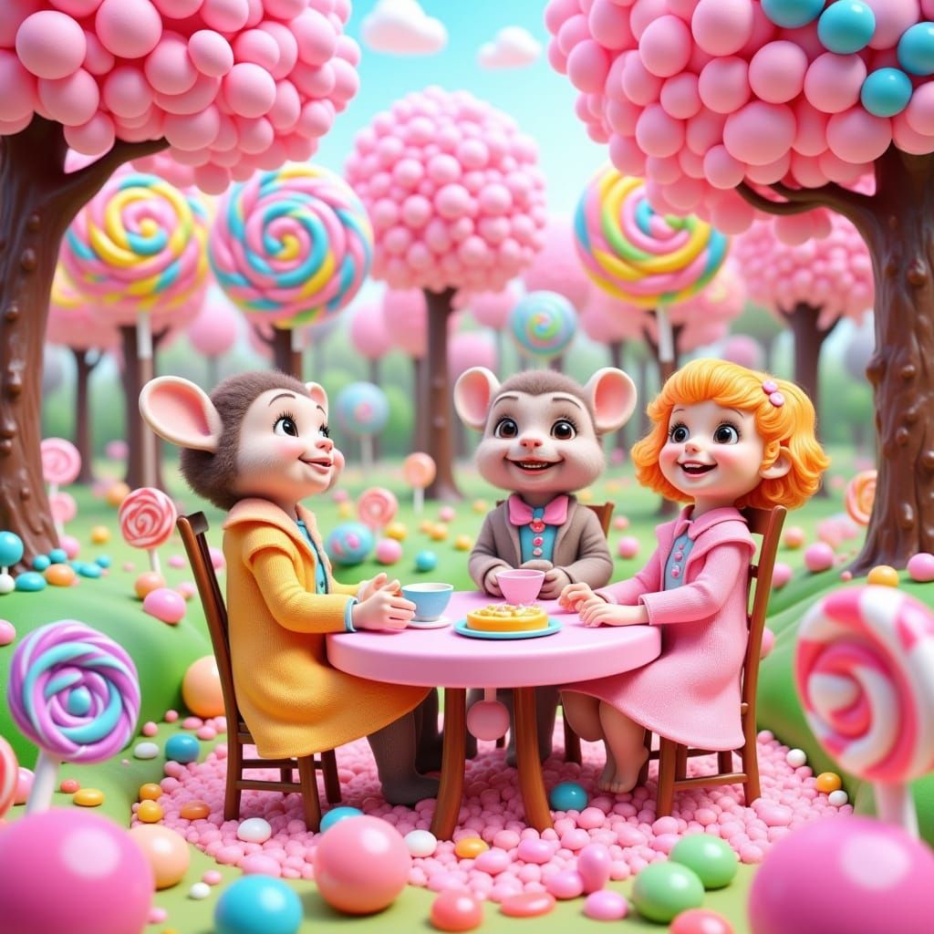 Cartoon Animals' Tea Party in Candyland