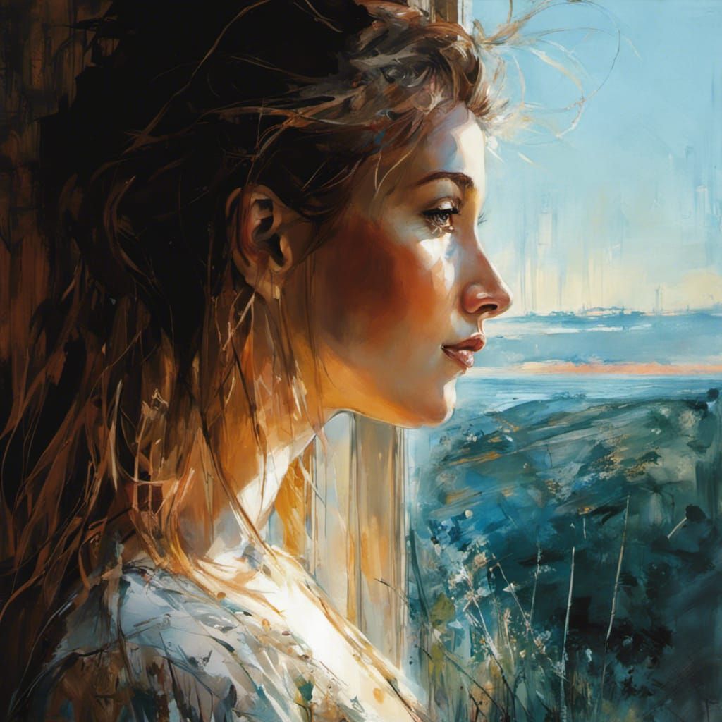 Woman Watching Sunrise, Carne Griffiths Style