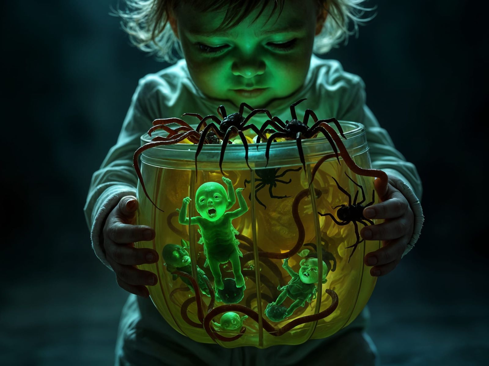 Horror Concept Art: Toddler with Maggot-Filled Pumpkin