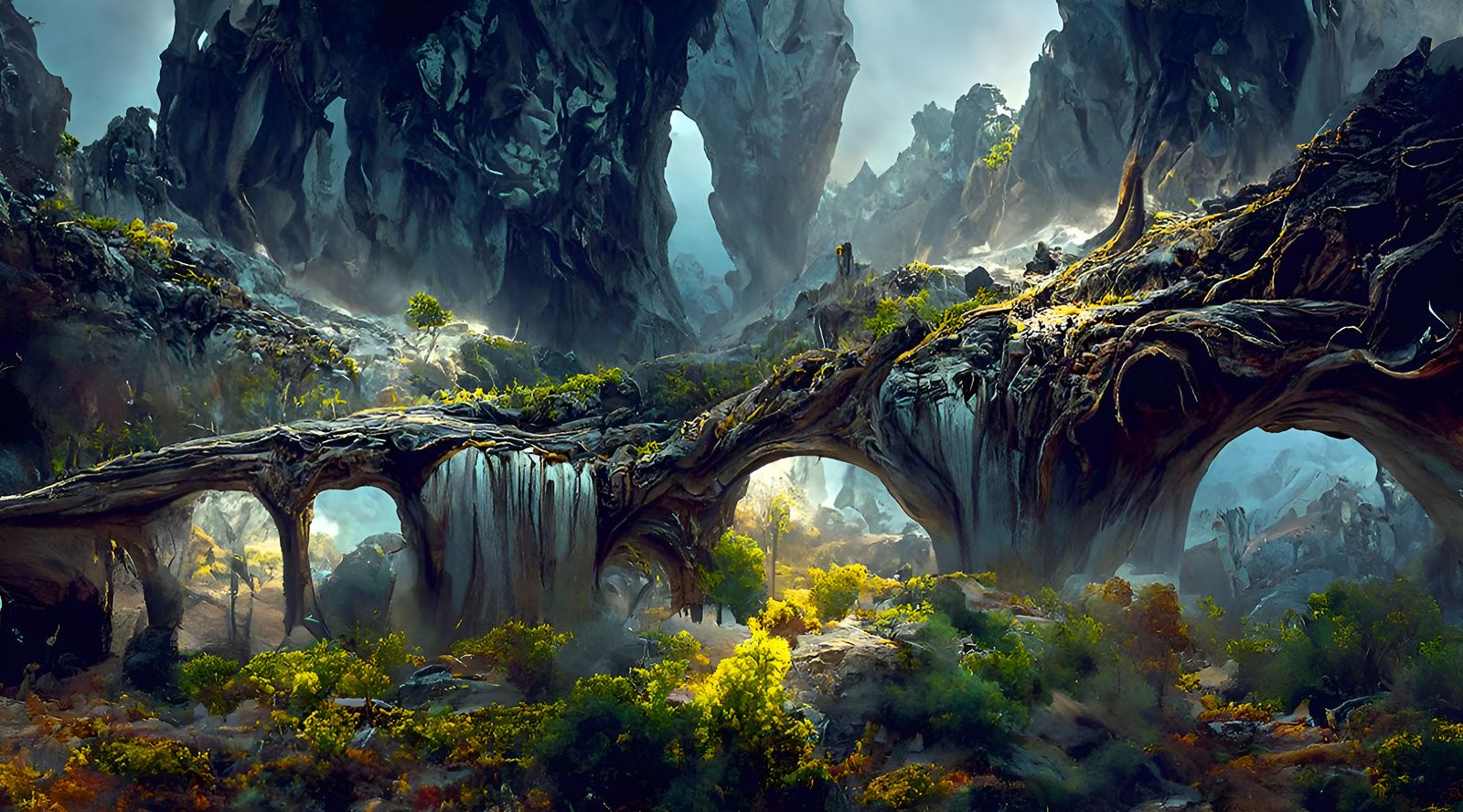 Ancient Trees Guard Cave Entrance, Matte Painting